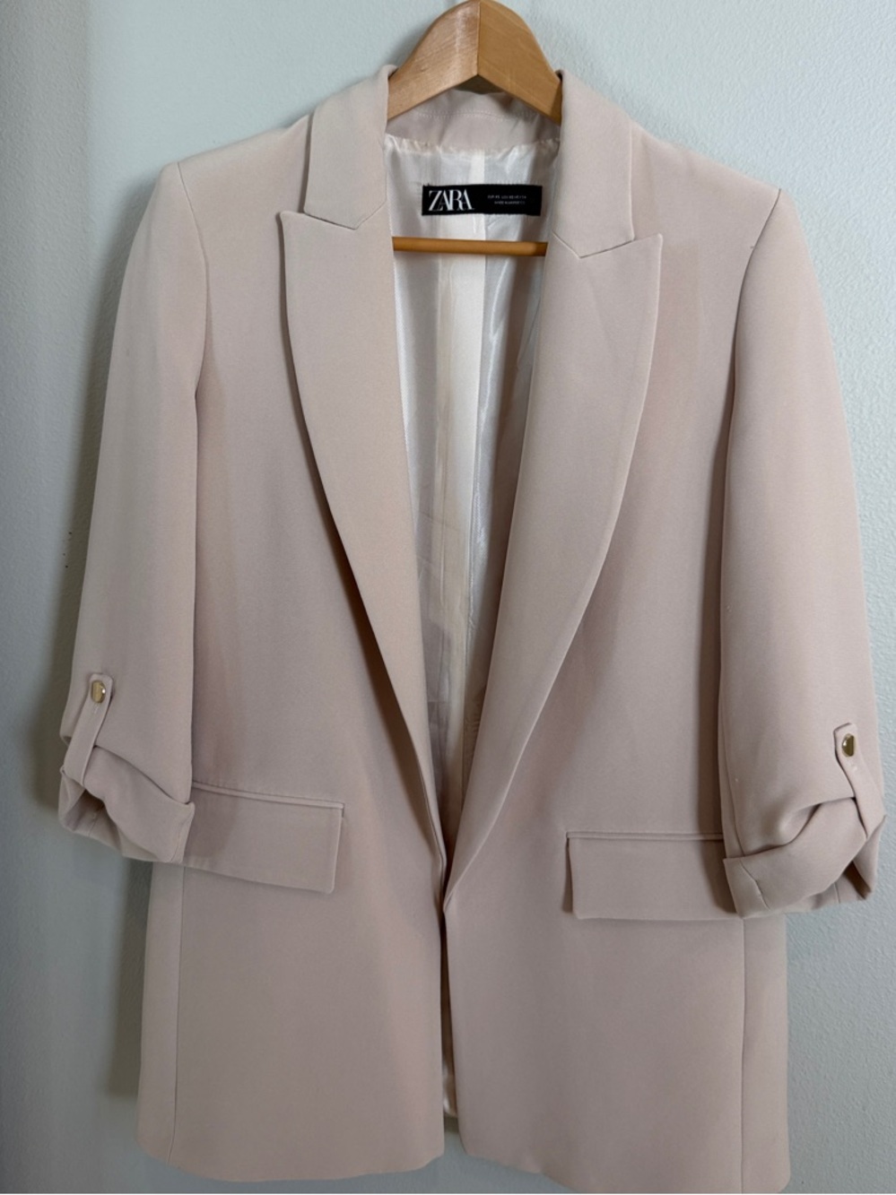 ZARA Light Beige Blazer with Rolled Sleeve Tabs
